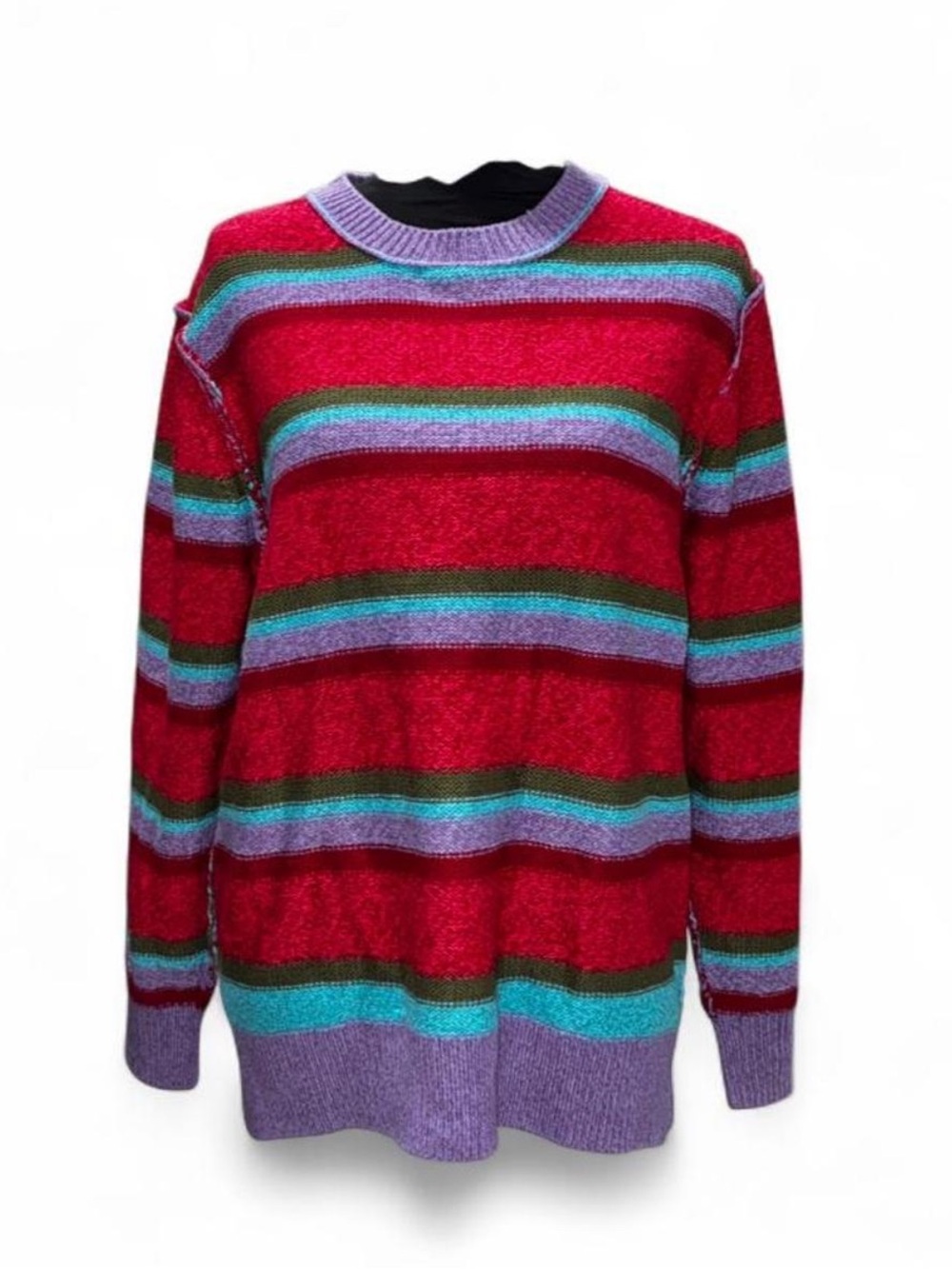 BDG Red Multicolor Striped Crewneck Sweater